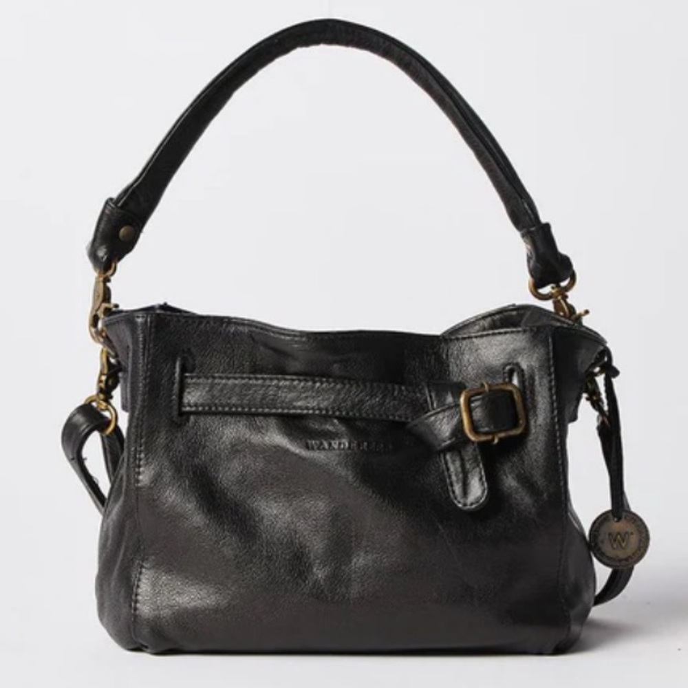 Wanderers Travel Co Madrid Crossbody/Hobo Buttery Black Leather Bag